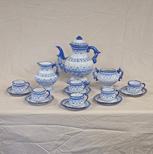 Vintage Spanish Talavera Blue and White 16 Piece Coffee Set