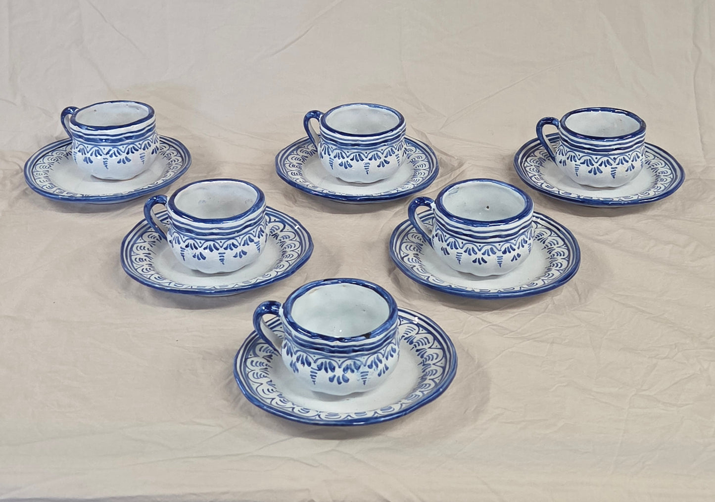 Vintage Spanish Talavera Blue and White 16 Piece Coffee Set