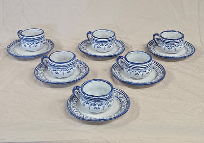 Vintage Spanish Talavera Blue and White 16 Piece Coffee Set