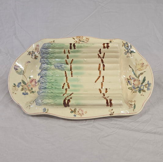 Antique Circa 1900 French Longchamp Majolica Asparagus Serving Platter