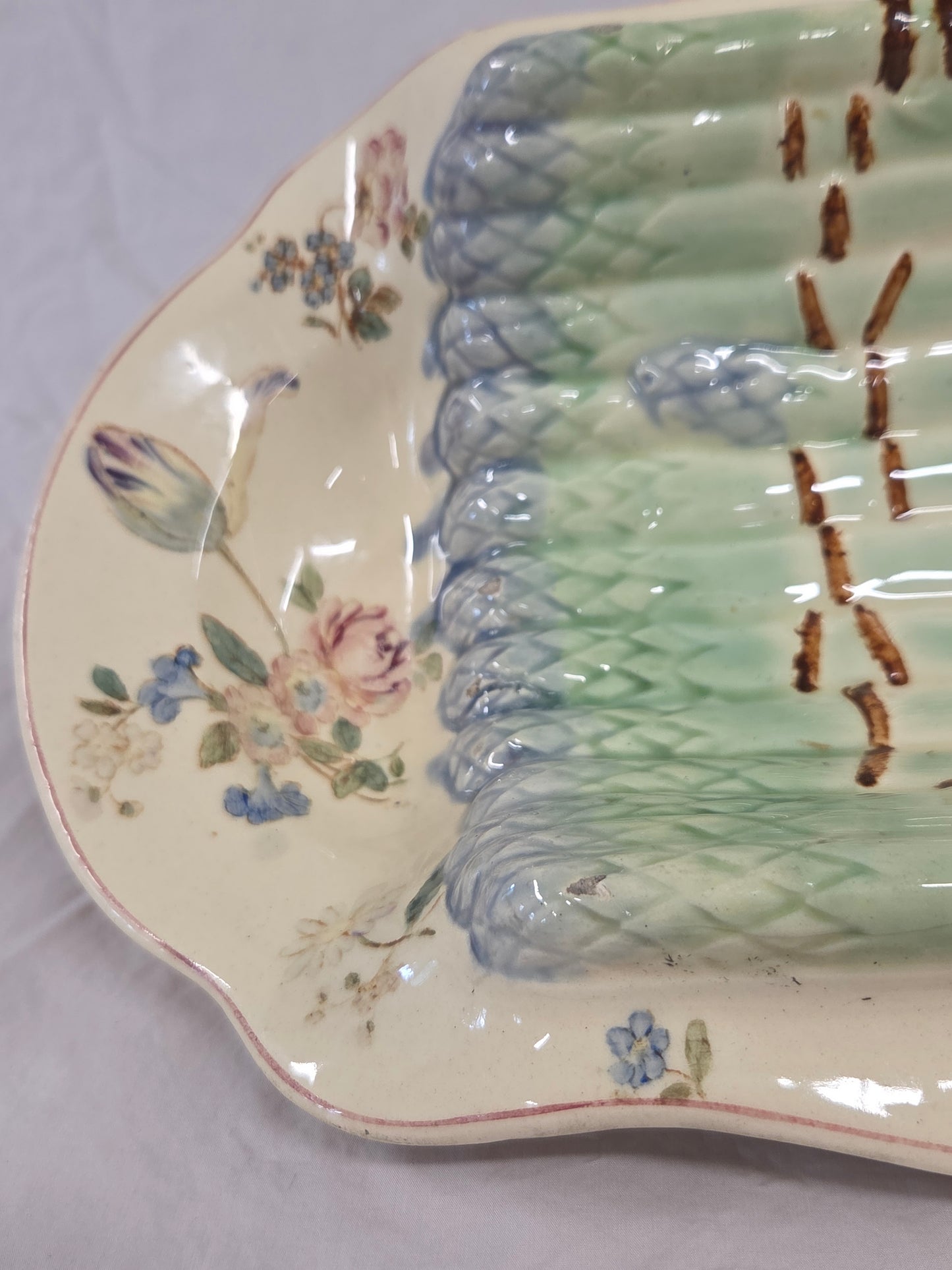 Antique Circa 1900 French Longchamp Majolica Asparagus Serving Platter