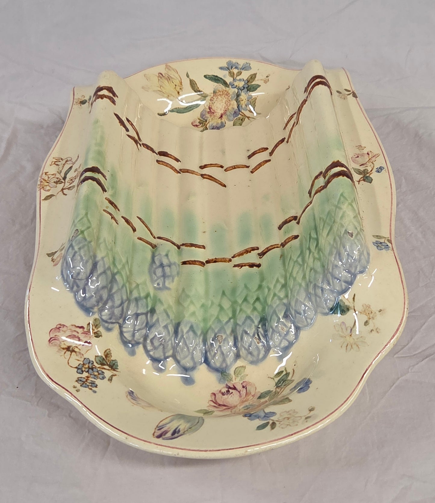 Antique Circa 1900 French Longchamp Majolica Asparagus Serving Platter