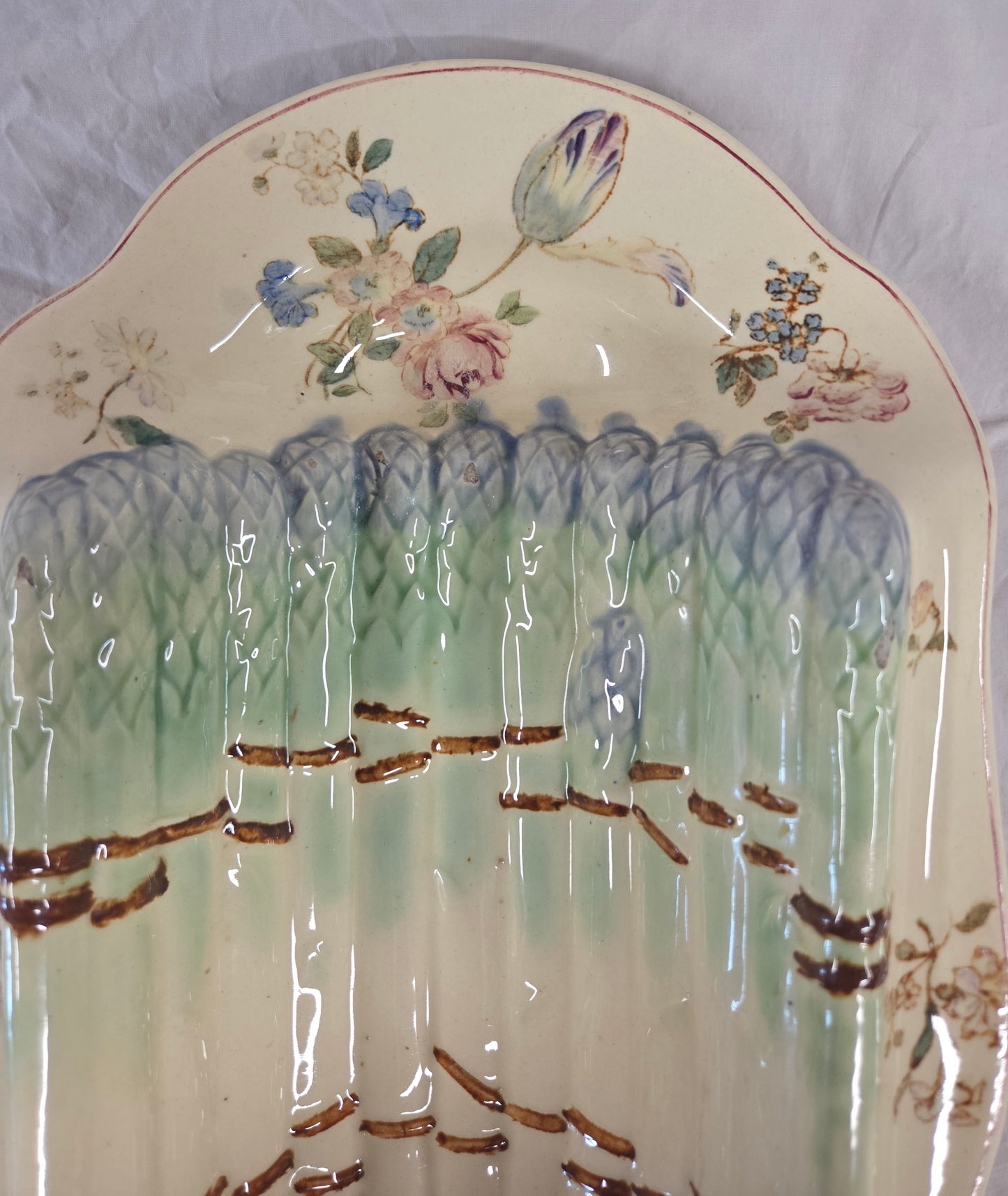 Antique Circa 1900 French Longchamp Majolica Asparagus Serving Platter