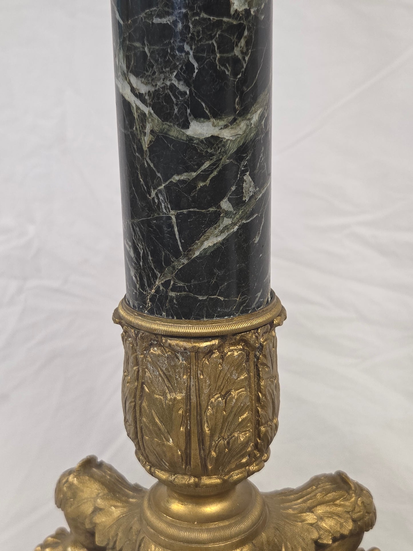 Vintage Pair French Empire Neoclassical Style Marble and Gilt Bronze Table Lamps