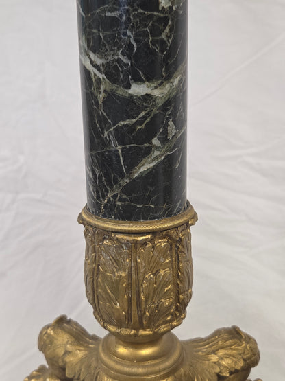 Vintage Pair French Empire Neoclassical Style Marble and Gilt Bronze Table Lamps
