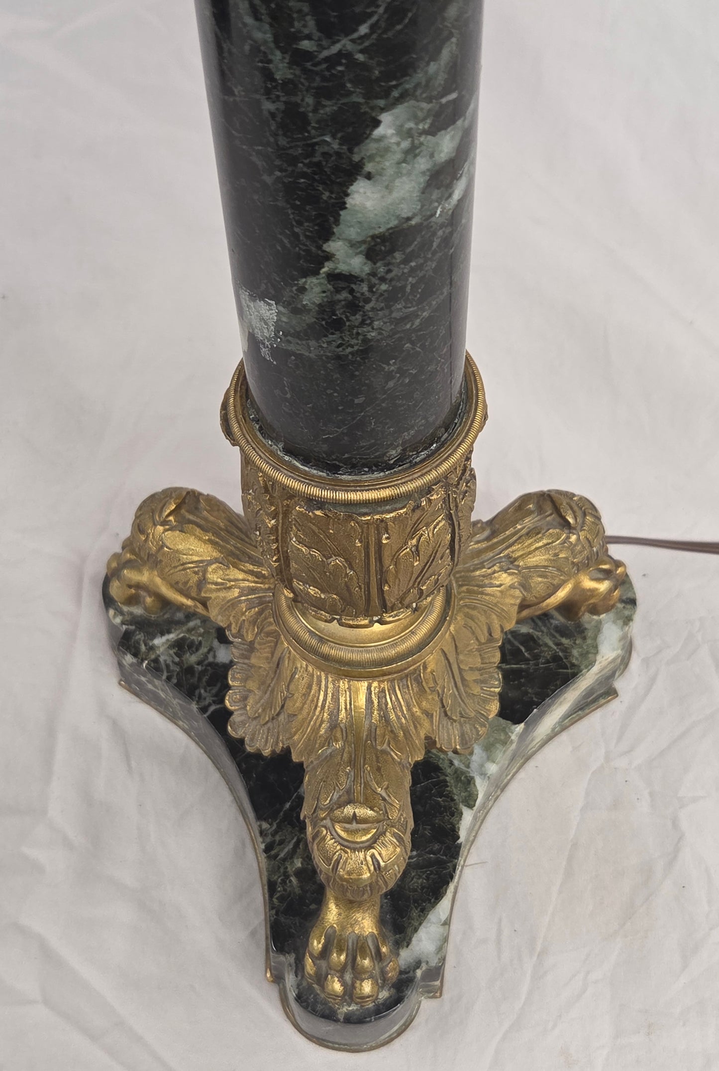 Vintage Pair French Empire Neoclassical Style Marble and Gilt Bronze Table Lamps