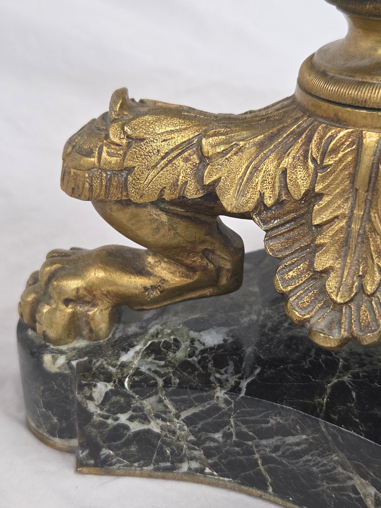Vintage Pair French Empire Neoclassical Style Marble and Gilt Bronze Table Lamps