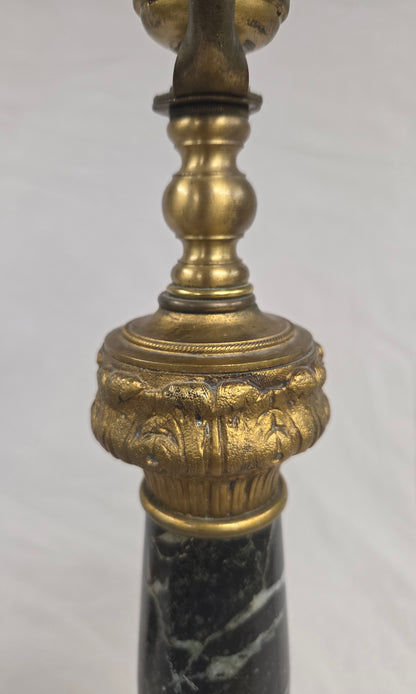 Vintage Pair French Empire Neoclassical Style Marble and Gilt Bronze Table Lamps