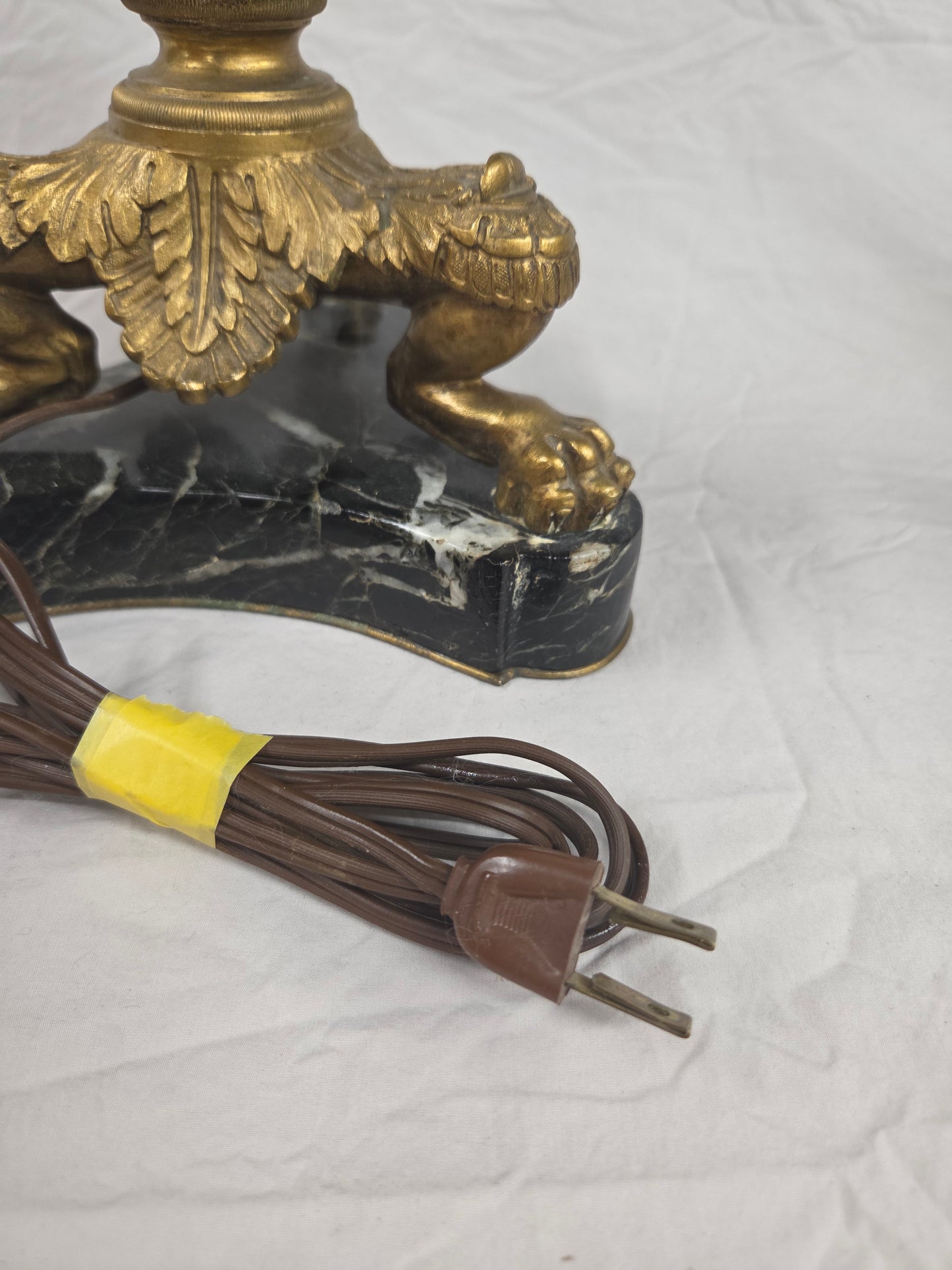 Vintage Pair French Empire Neoclassical Style Marble and Gilt Bronze Table Lamps
