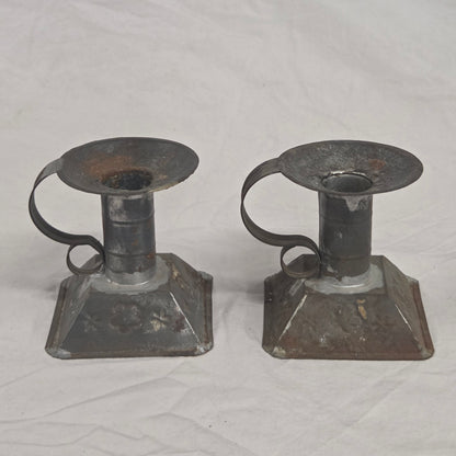 Vintage Mexican Tin Rustic Candlesticks - a pair