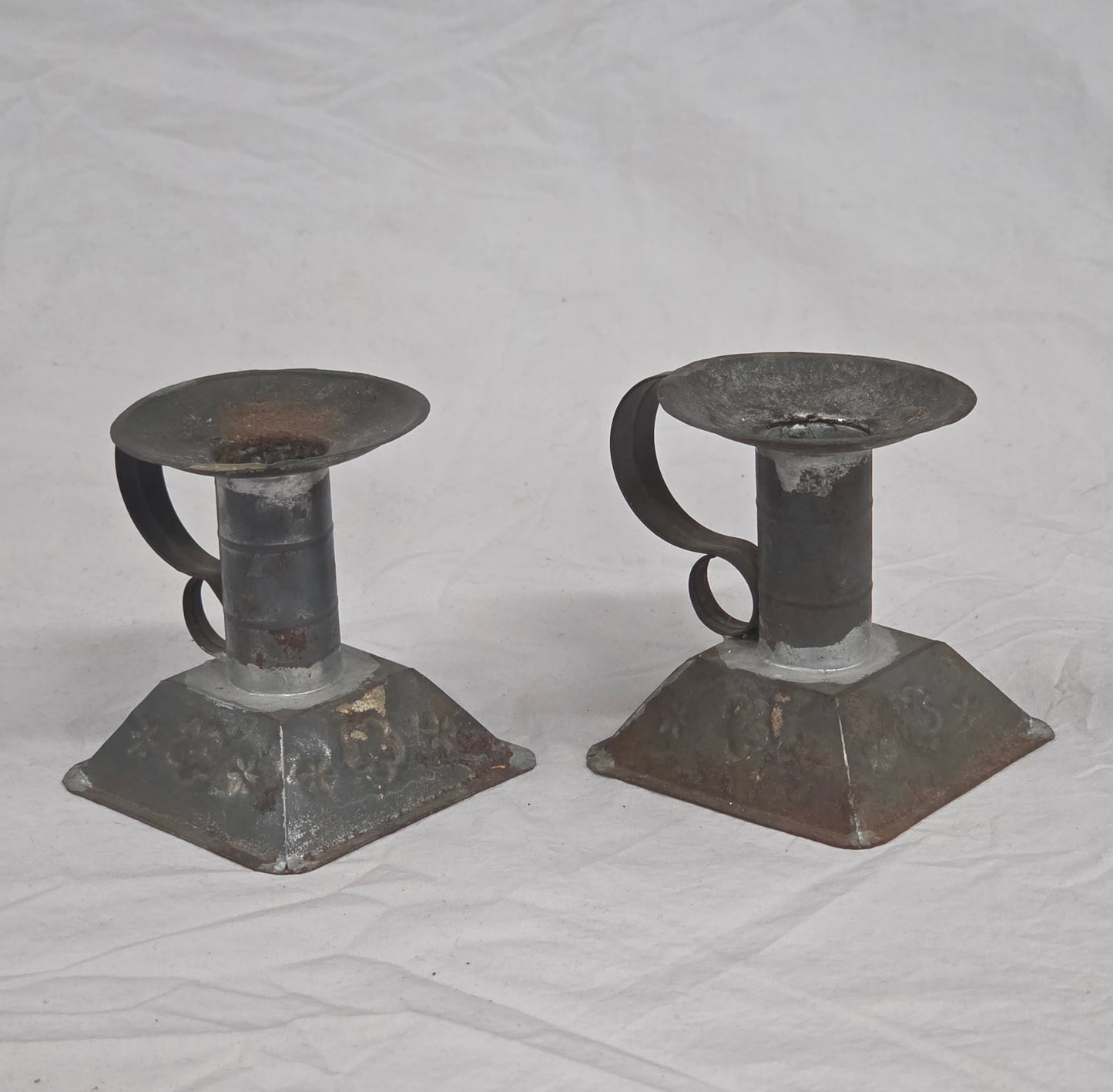Vintage Mexican Tin Rustic Candlesticks - a pair