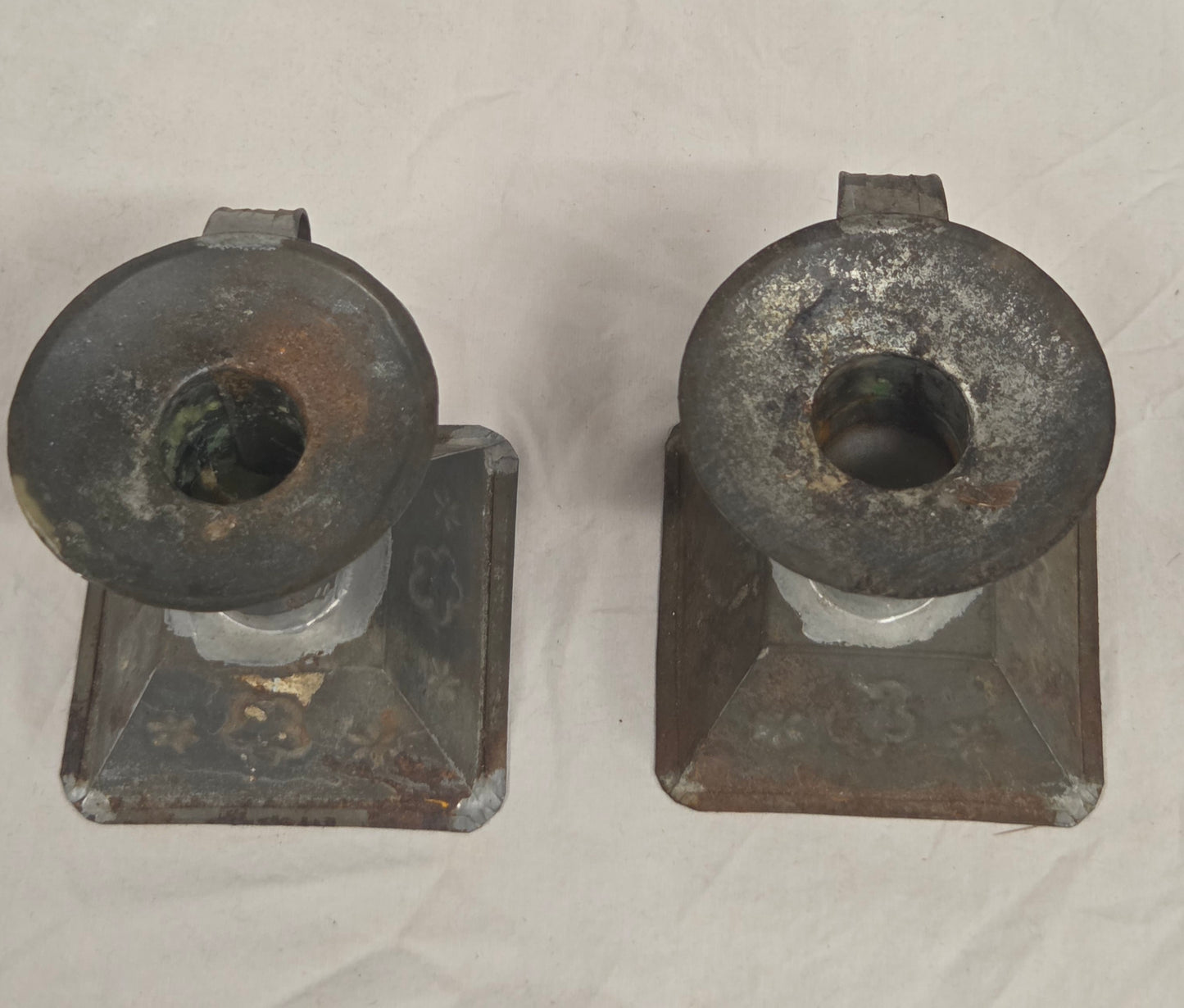 Vintage Mexican Tin Rustic Candlesticks - a pair