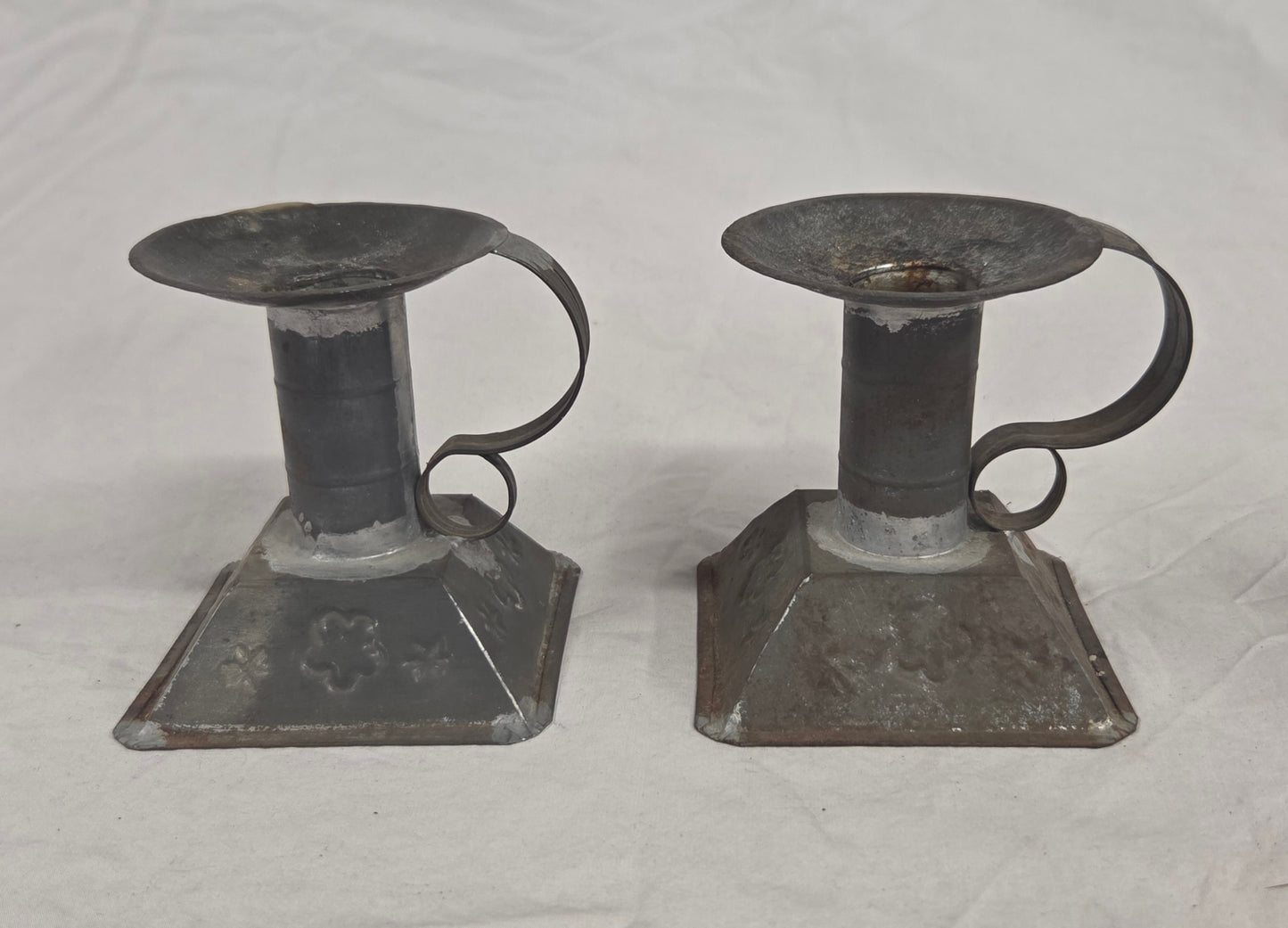 Vintage Mexican Tin Rustic Candlesticks - a pair