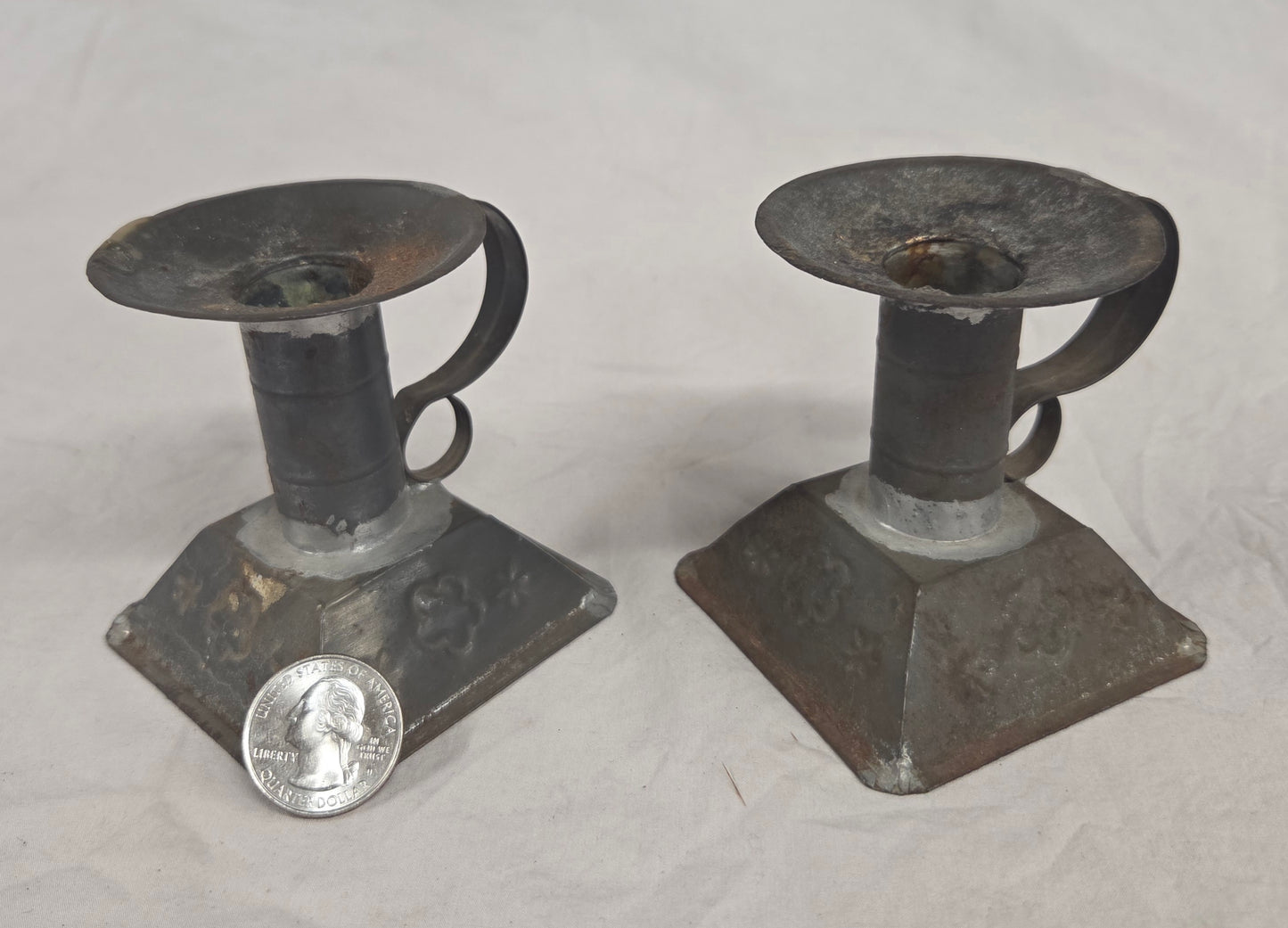 Vintage Mexican Tin Rustic Candlesticks - a pair