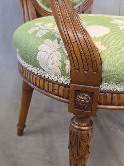 Vintage French Louis XVI Style Armchairs With Green and Cream Upholstery - A Pair