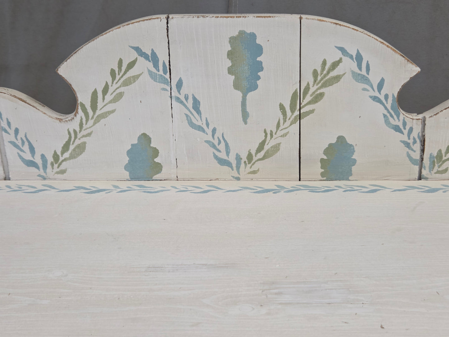 Antique Rustic Pine Two Door Cabinet With Distress Painted and Stenciled Surface