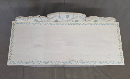 Antique Rustic Pine Two Door Cabinet With Distress Painted and Stenciled Surface