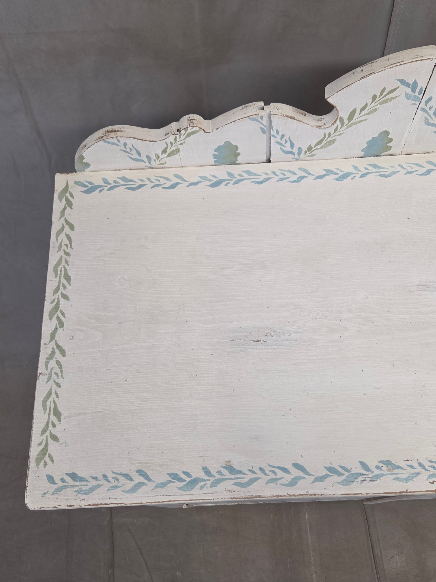 Antique Rustic Pine Two Door Cabinet With Distress Painted and Stenciled Surface
