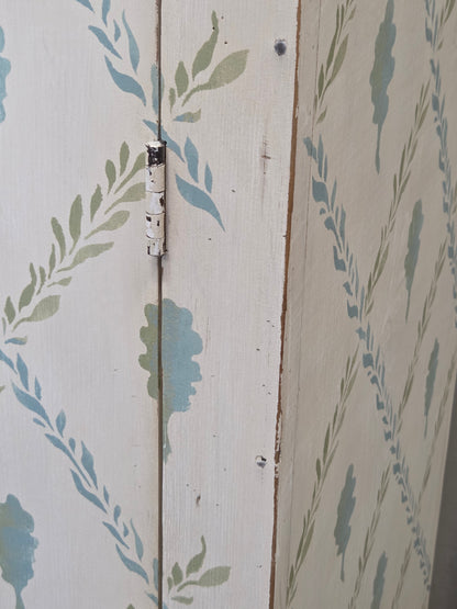Antique Rustic Pine Two Door Cabinet With Distress Painted and Stenciled Surface