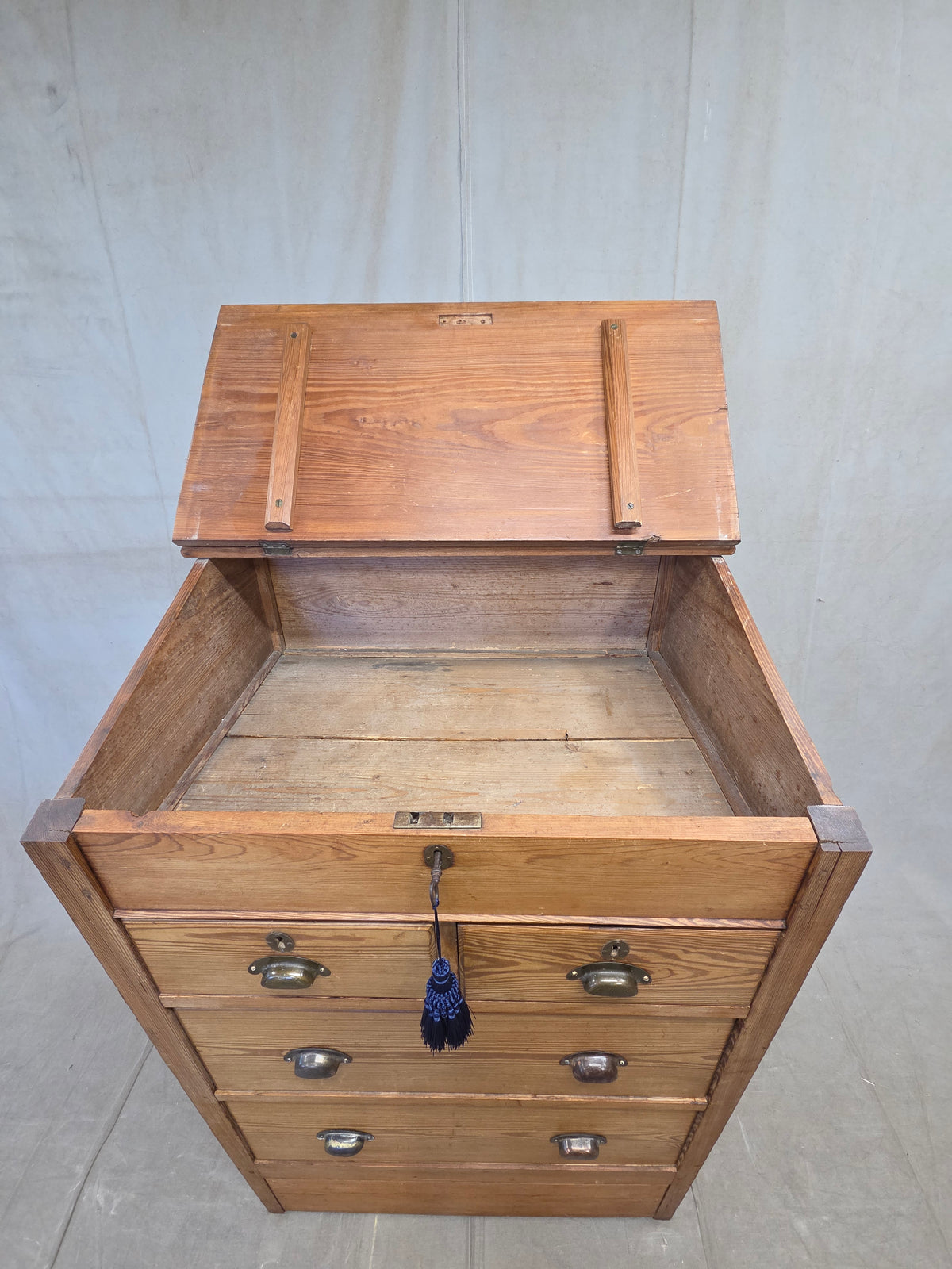 Antique Circa 1900 English Pine Schoolmaster's Standing Desk with Storage
