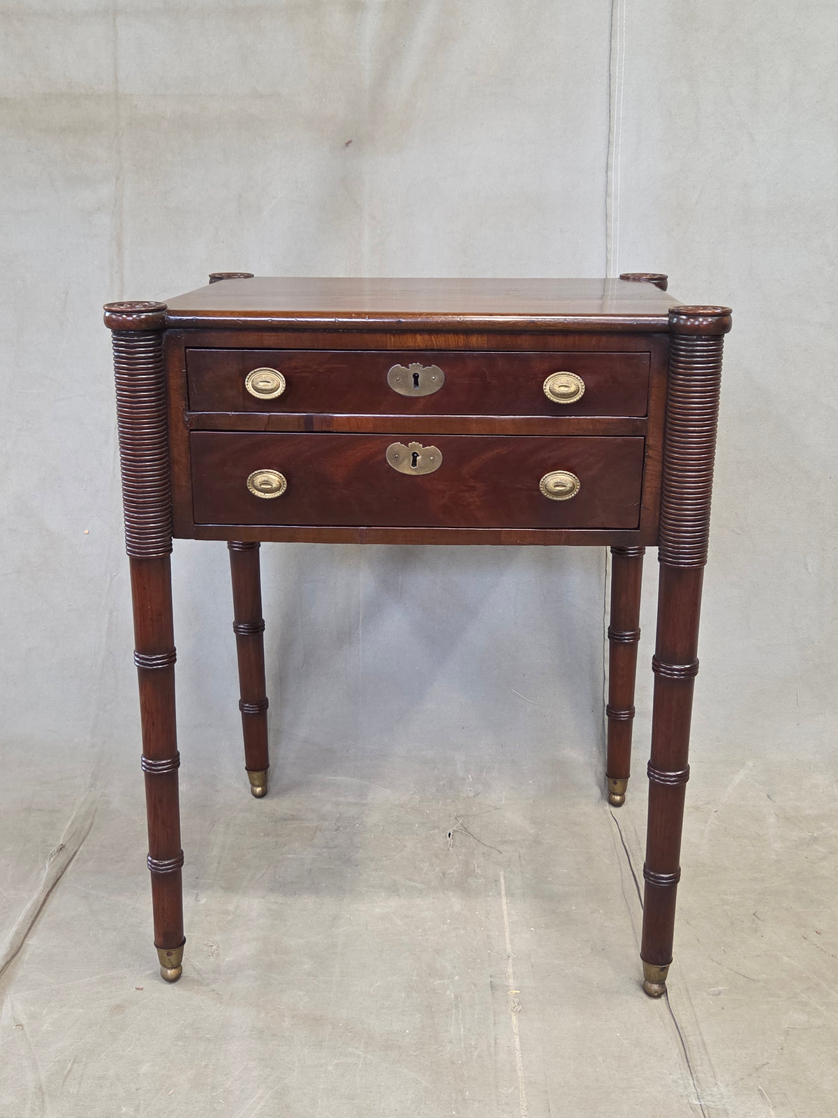 Antique Mahogany Federal Style Nightstands with Interior Slant Desk - a Pair