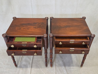 Antique Mahogany Federal Style Nightstands with Interior Slant Desk - a Pair