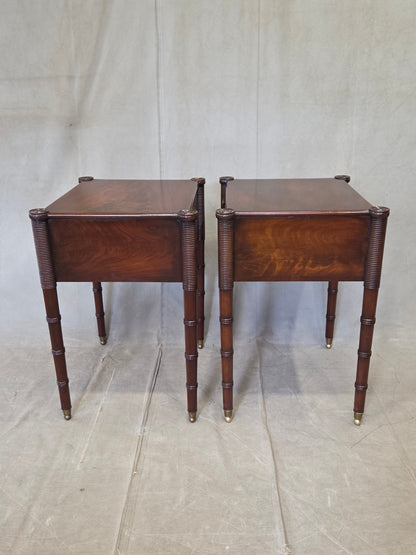 Antique Mahogany Federal Style Nightstands with Interior Slant Desk - a Pair