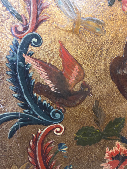Antique 19th century Peruvian Colonial Painted Leather Folding Screen