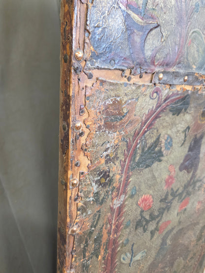 Antique 19th century Peruvian Colonial Painted Leather Folding Screen