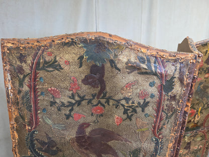 Antique 19th century Peruvian Colonial Painted Leather Folding Screen