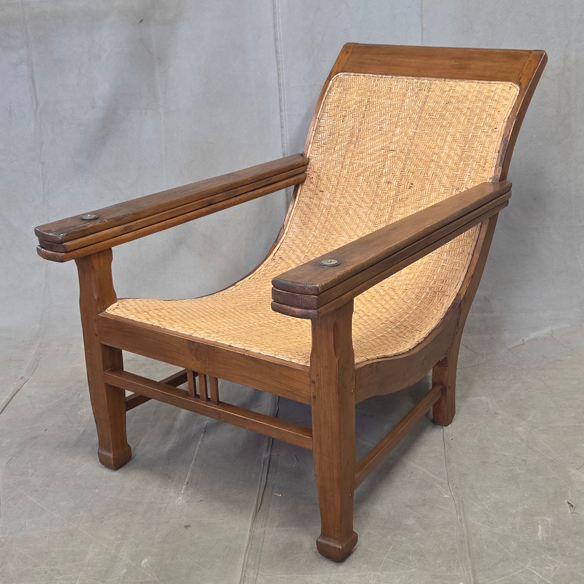 Vintage Dutch Colonial Art Deco Teak and Caned Plantation Chair