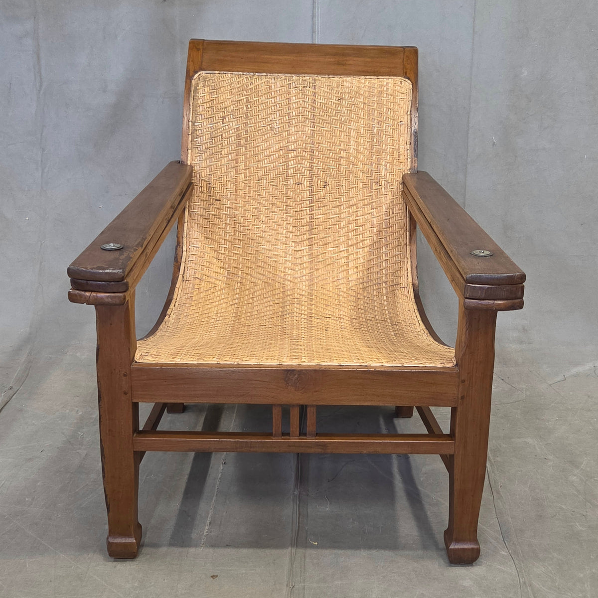 Vintage Dutch Colonial Art Deco Teak and Caned Plantation Chair