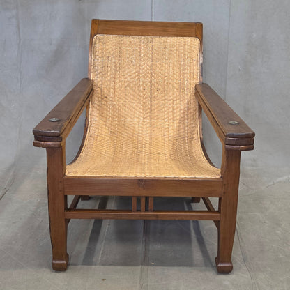 Vintage Dutch Colonial Art Deco Teak and Caned Plantation Chair