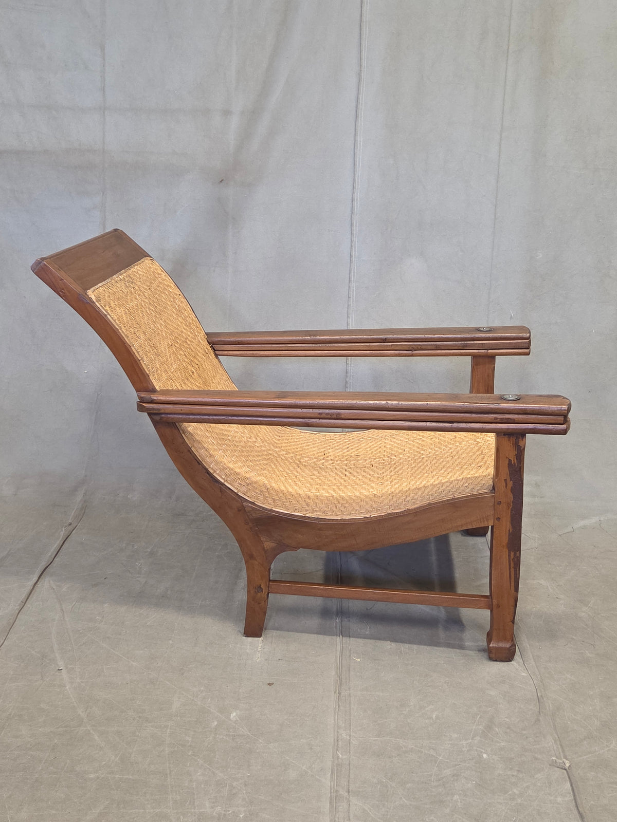 Vintage Dutch Colonial Art Deco Teak and Caned Plantation Chair