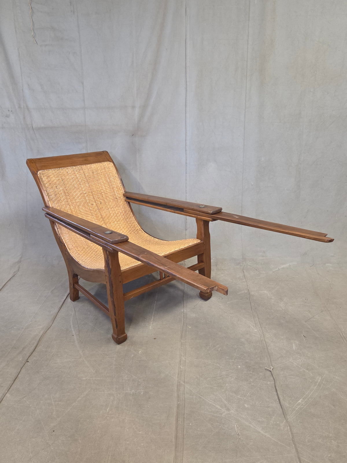 Vintage Dutch Colonial Art Deco Teak and Caned Plantation Chair