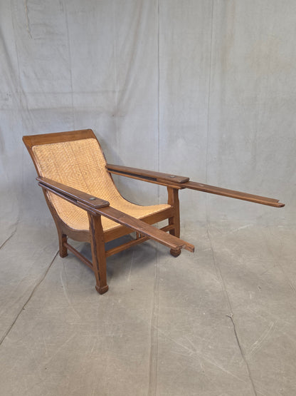 Vintage Dutch Colonial Art Deco Teak and Caned Plantation Chair