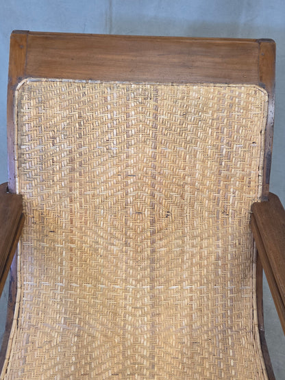 Vintage Dutch Colonial Art Deco Teak and Caned Plantation Chair