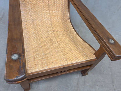 Vintage Dutch Colonial Art Deco Teak and Caned Plantation Chair