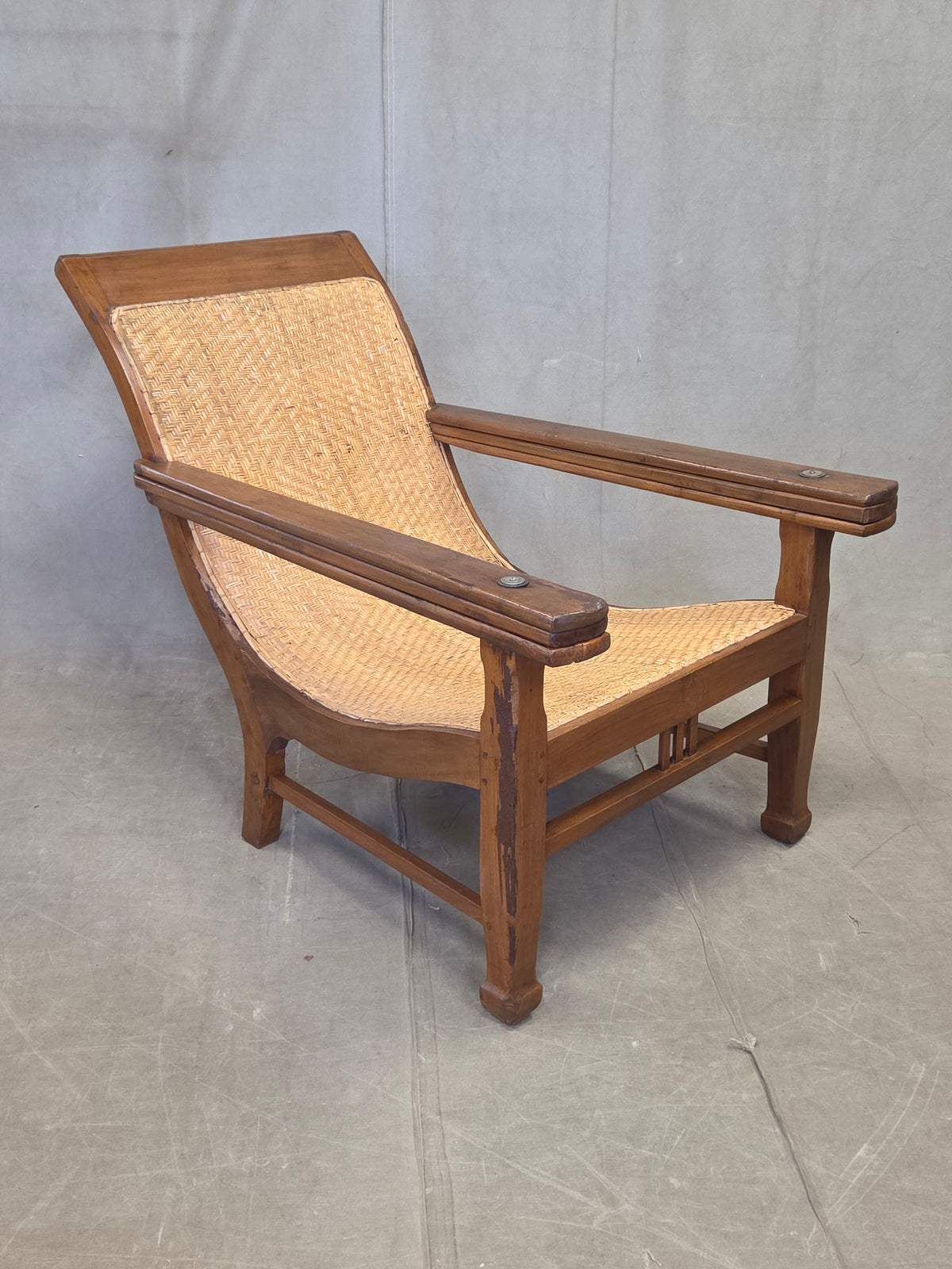 Vintage Dutch Colonial Art Deco Teak and Caned Plantation Chair
