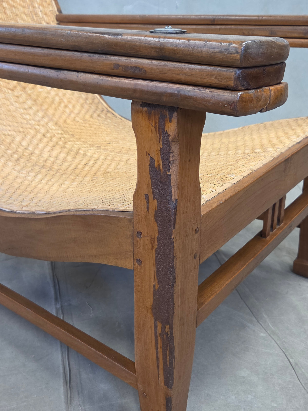 Vintage Dutch Colonial Art Deco Teak and Caned Plantation Chair