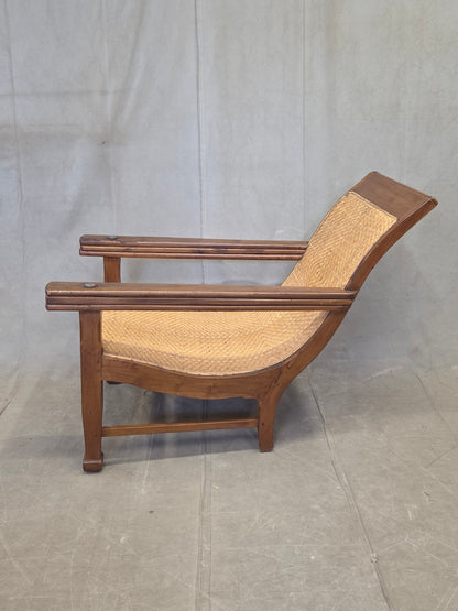 Vintage Dutch Colonial Art Deco Teak and Caned Plantation Chair