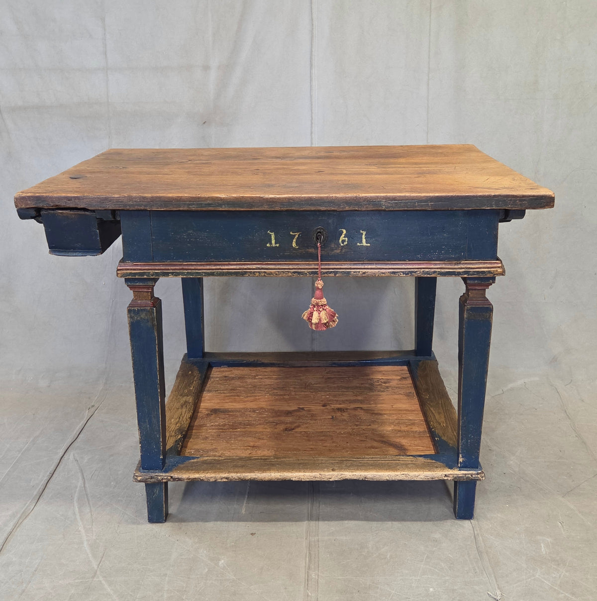 Antique 18th Century European Rustic Painted Pine Baker's Table