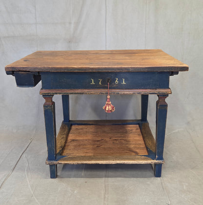 Antique 18th Century European Rustic Painted Pine Baker's Table