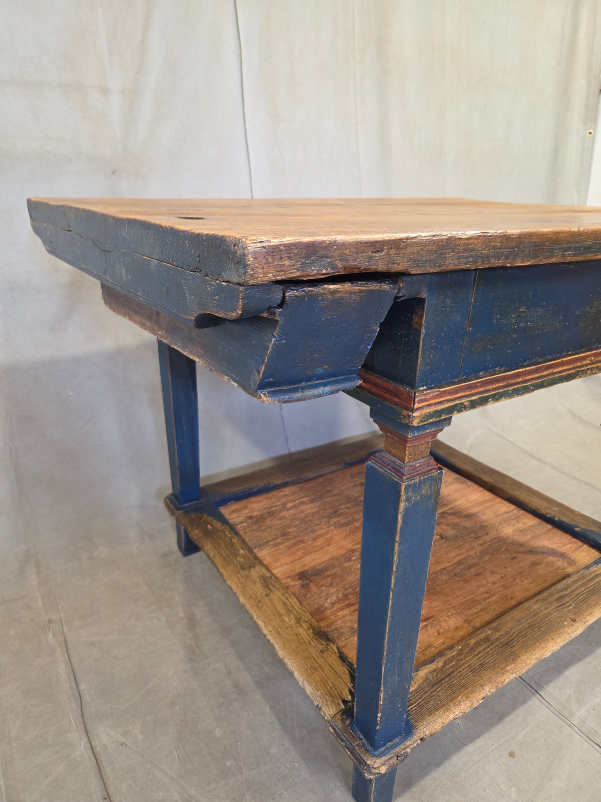 Antique 18th Century European Rustic Painted Pine Baker's Table