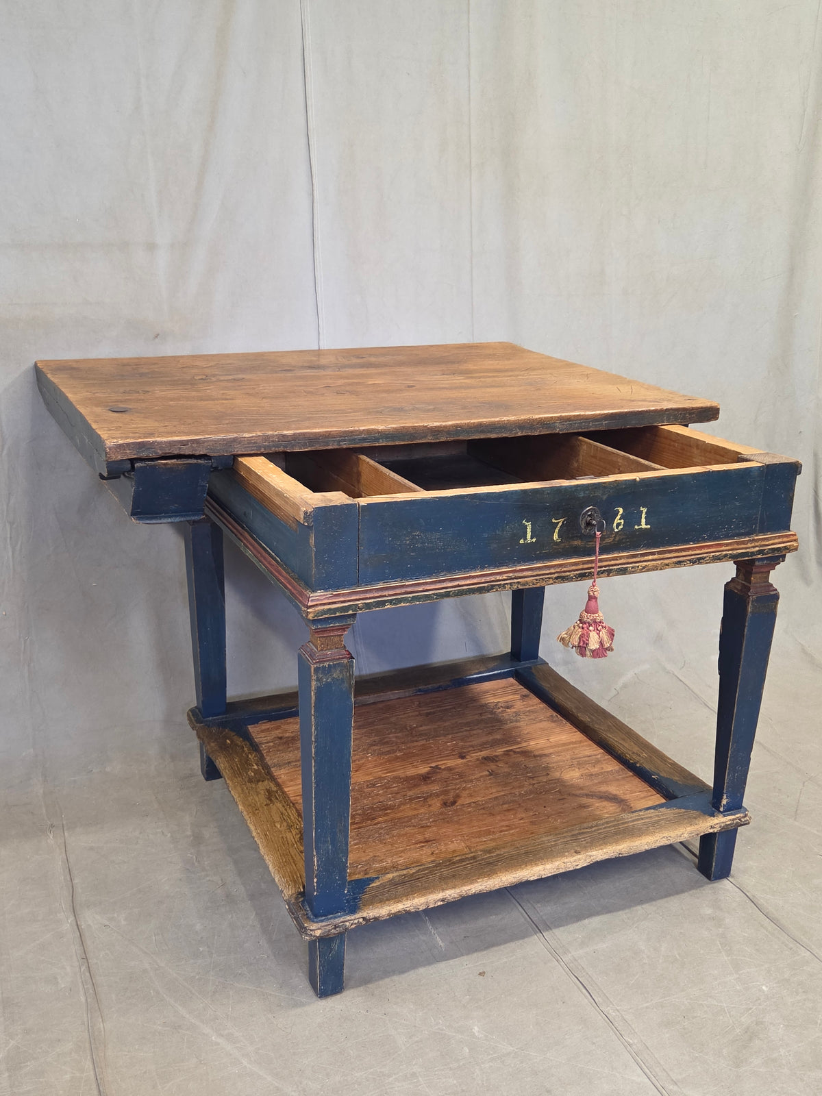 Antique 18th Century European Rustic Painted Pine Baker's Table
