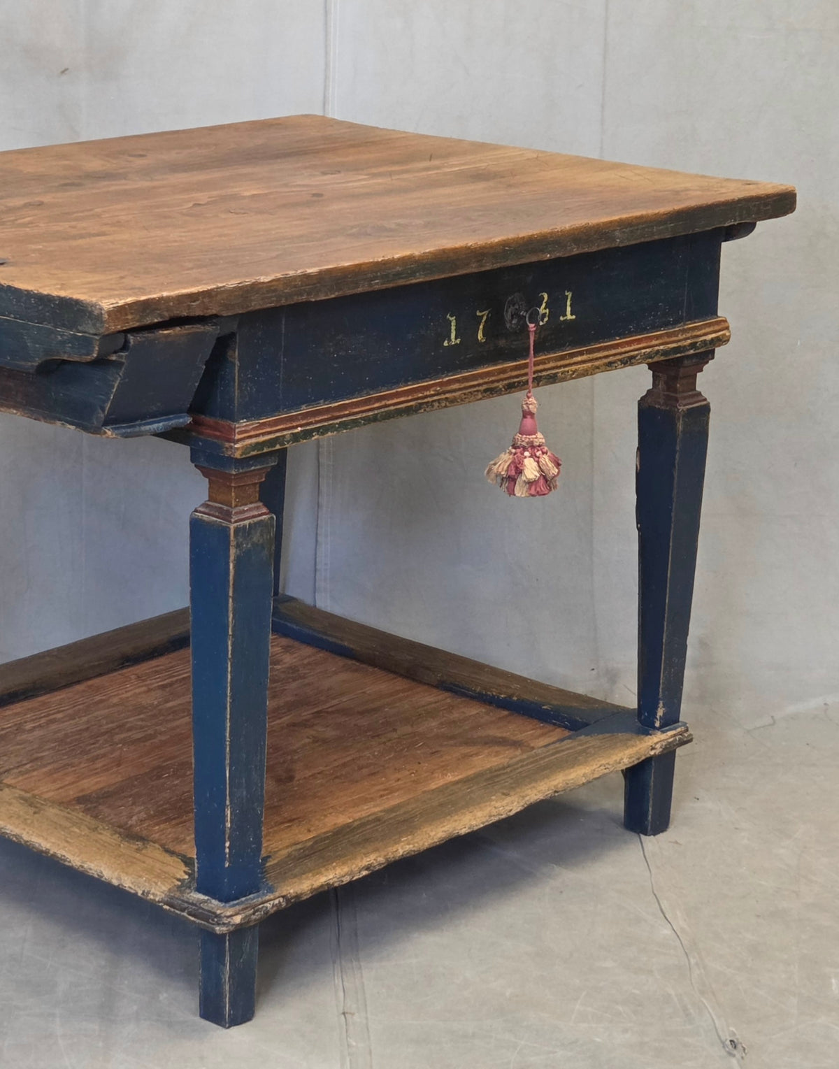 Antique 18th Century European Rustic Painted Pine Baker's Table