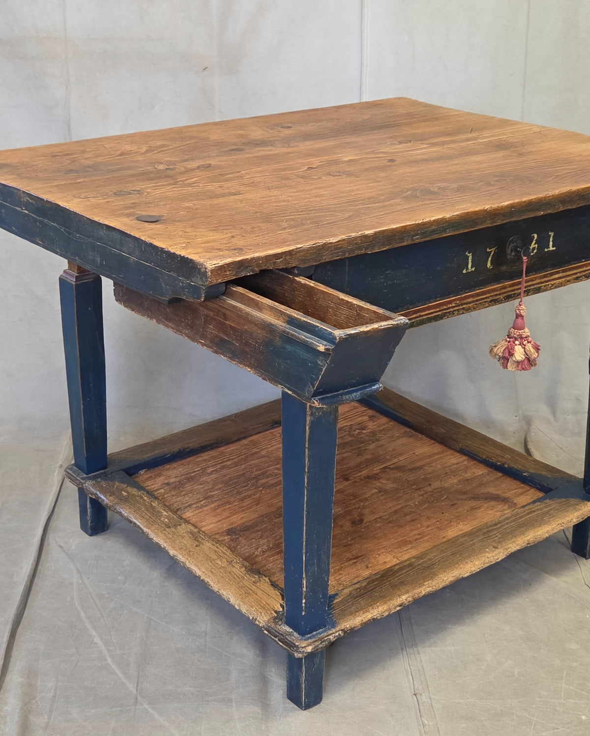 Antique 18th Century European Rustic Painted Pine Baker's Table