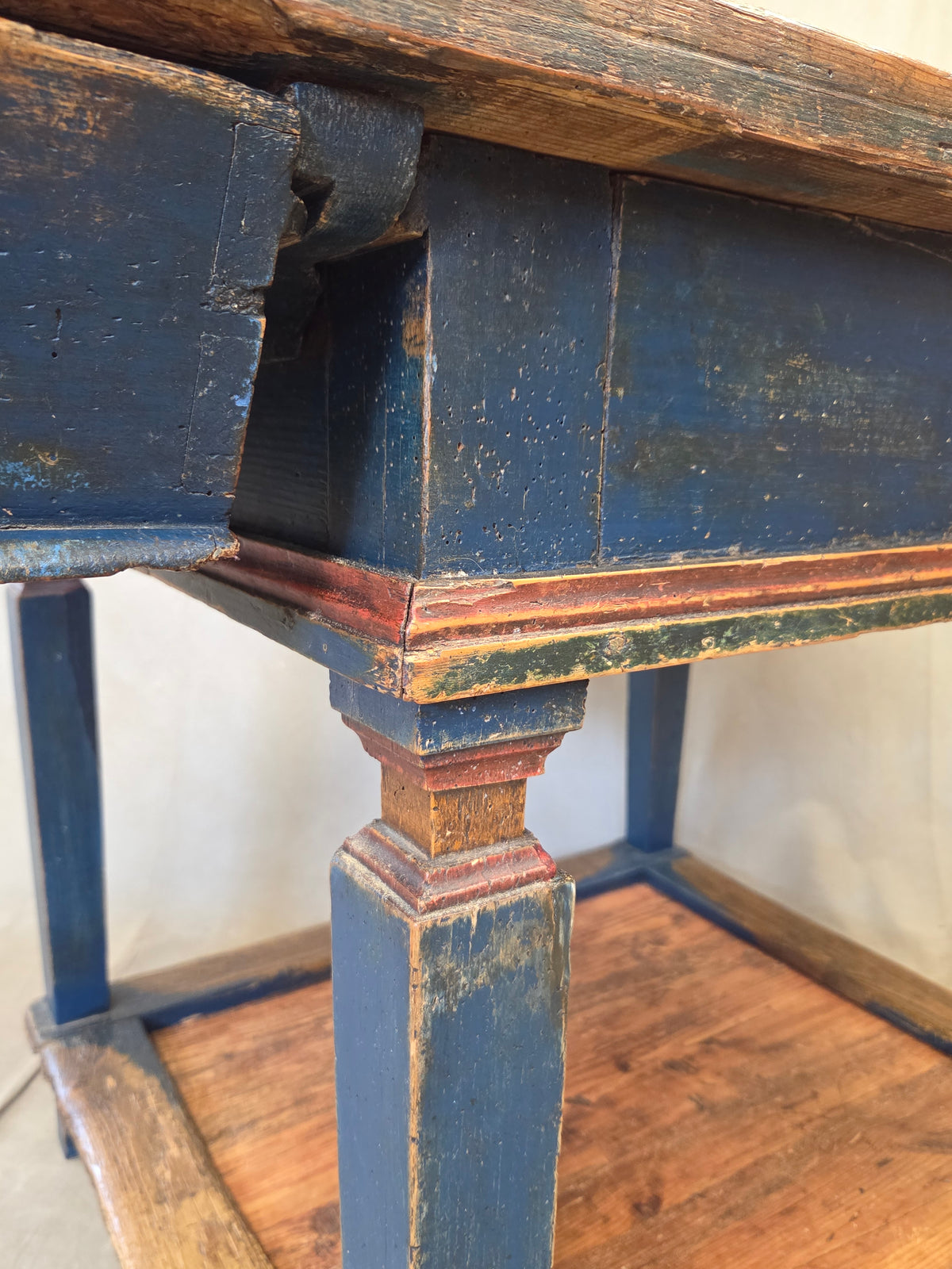 Antique 18th Century European Rustic Painted Pine Baker's Table