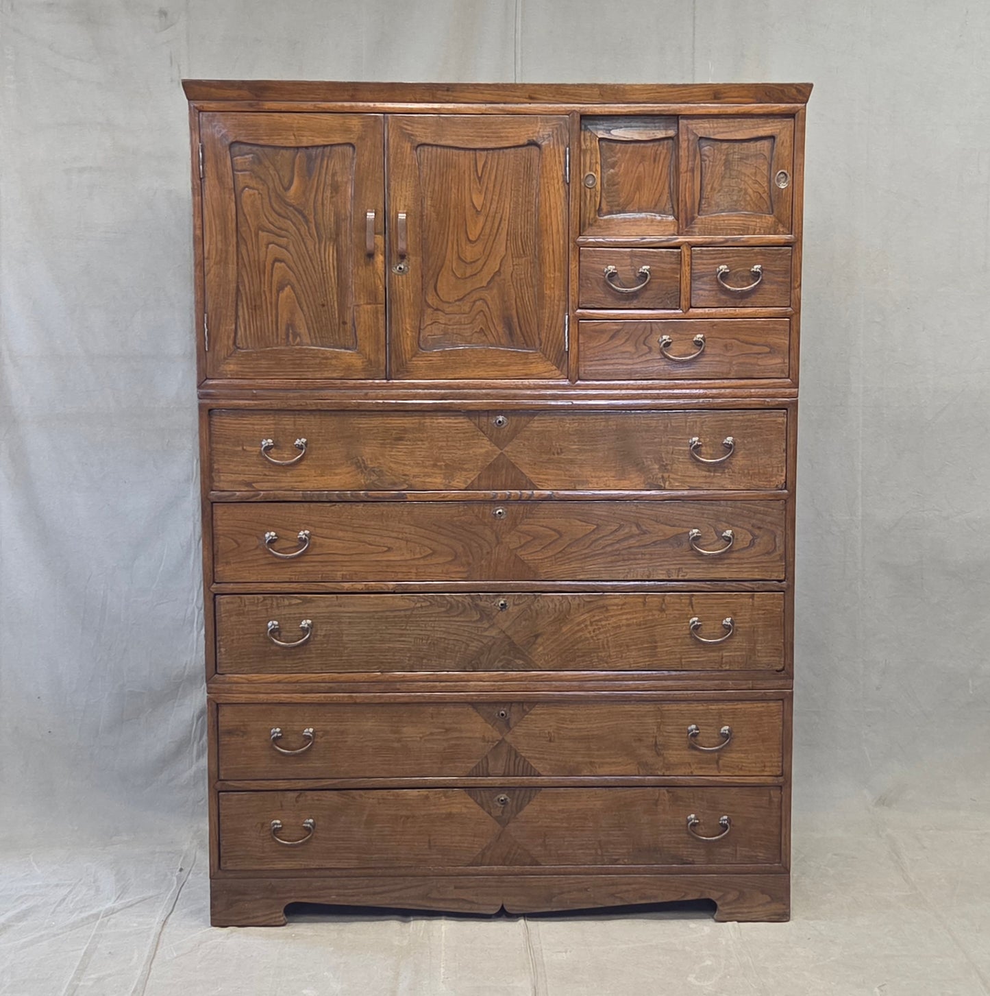 Antique 1920s Japanese Three Piece Elm and Kiri Wood Isho Tansu Chest