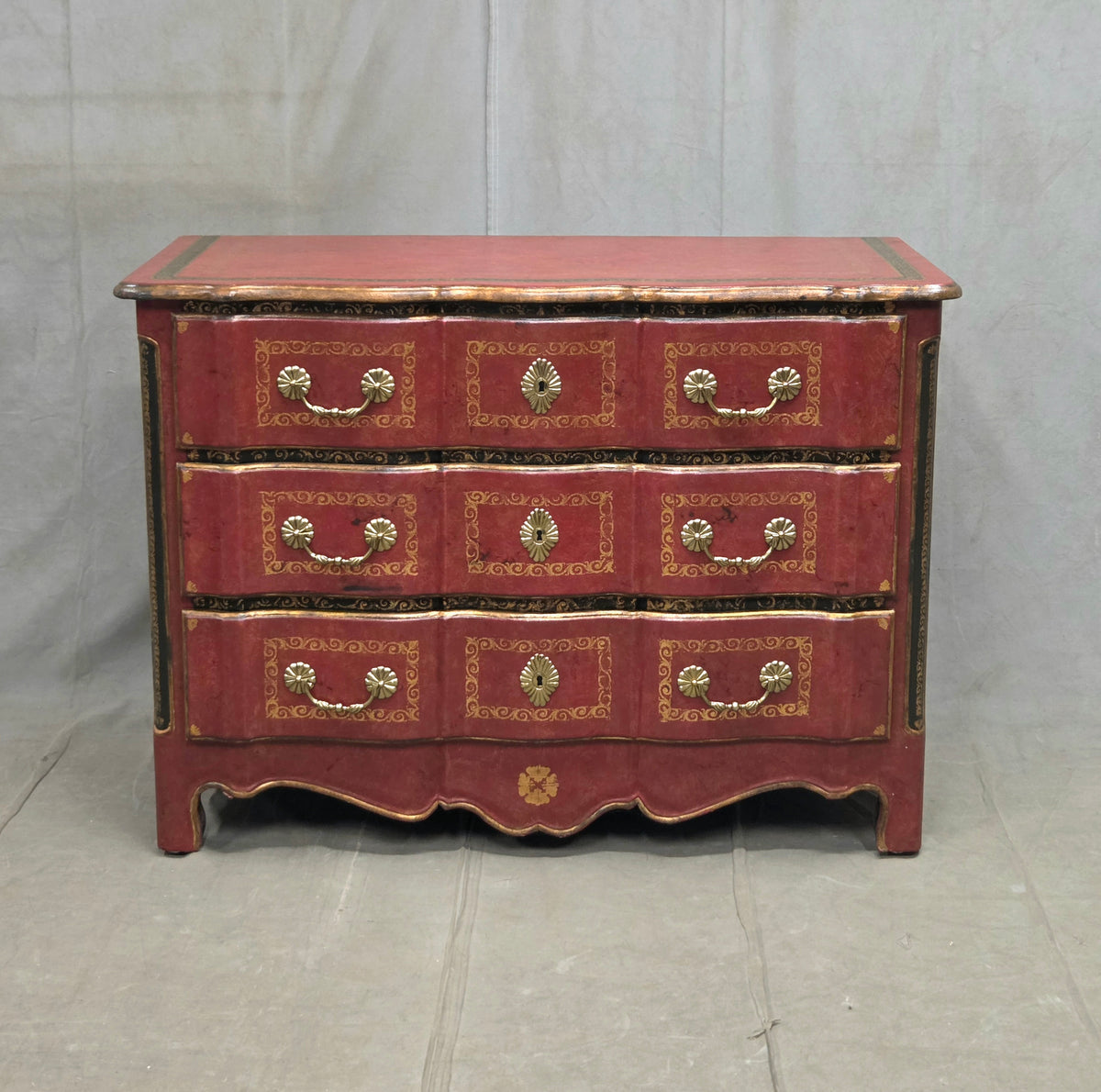 Vintage Theodore Alexander Red Leather Wrapped Serpentine Chest of Drawers